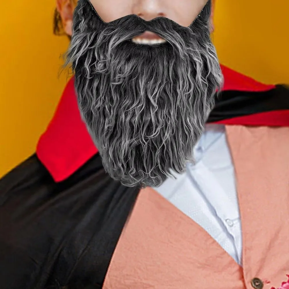 Funny Long Curly Fake Beard Synthetic Hair Elastic Rope Facial Hair Multipurpose Realistic False Facial Hair Stage Performance