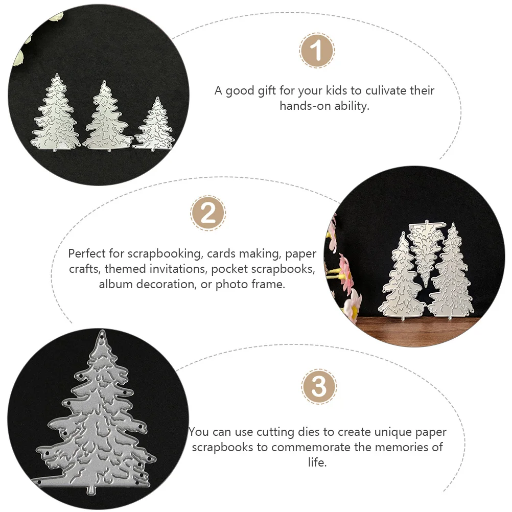 

3 Pcs Christmas Tree Mold Cutting Embossing Dies Metal Tool Cuts for Paper Cards Craft Silver