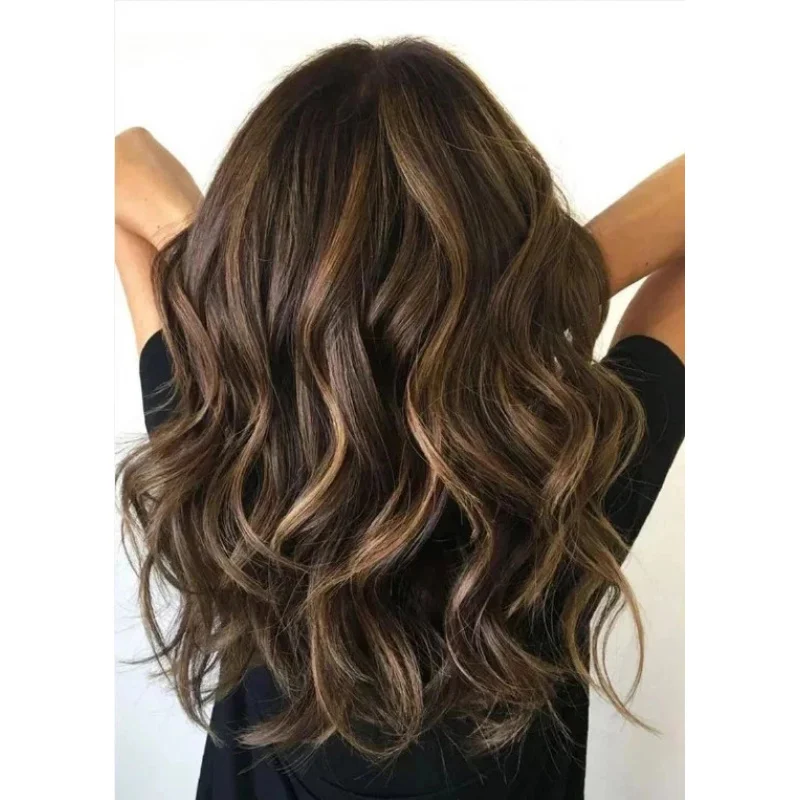 

20 In Human Hair New Fashion Dark Brown Wavy Women's Full Wigs