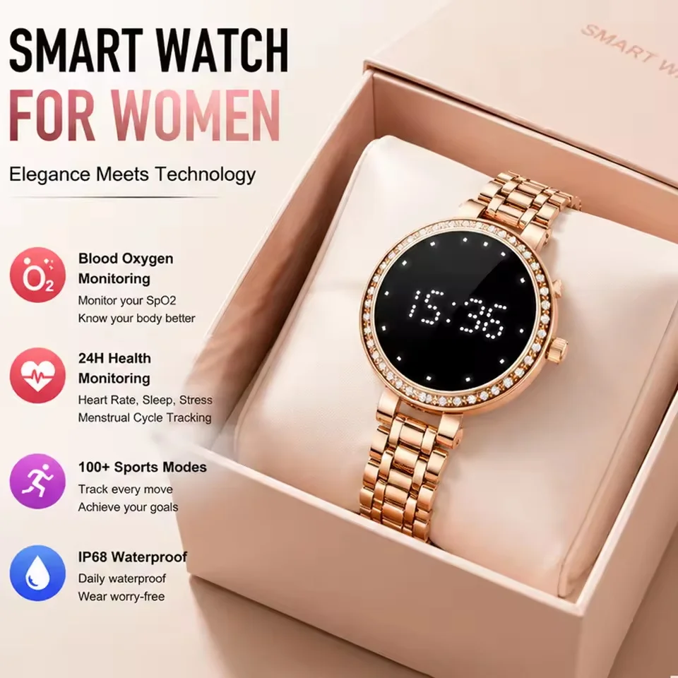 New Fashion SmartWatch for Women With Metal Case Strap Bluetooth Call Femel Menstrual Reminder Heart Rate Blood Pressure Monitor