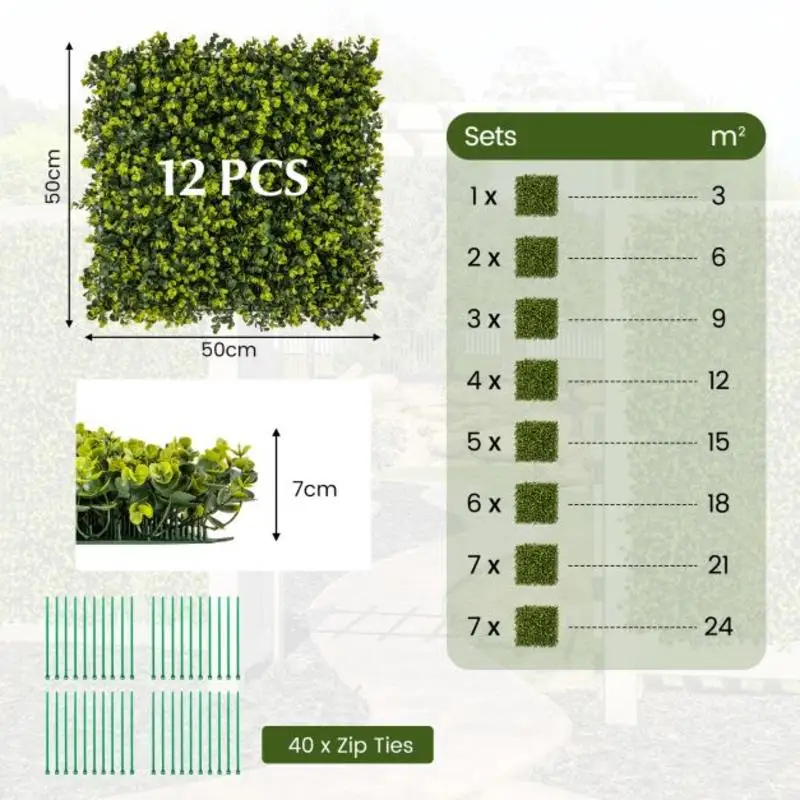 12 Pieces 20 Inch x 20 Inch Artificial Hedge Eucalyptus Panels