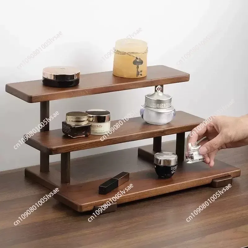 Home Vanity Decor Multifunctional Black Walnut Staircase Desktop Organizer - Display Shelf for Makeup, Perfume