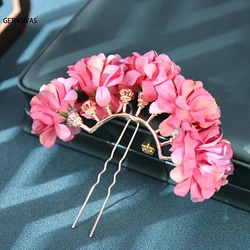 Vintage Hair Sticks U-shaped Hairpins Chinese Hanfu Wedding Hair Accessories Flower Hair Forks Girls Party Headpiece Jewelry