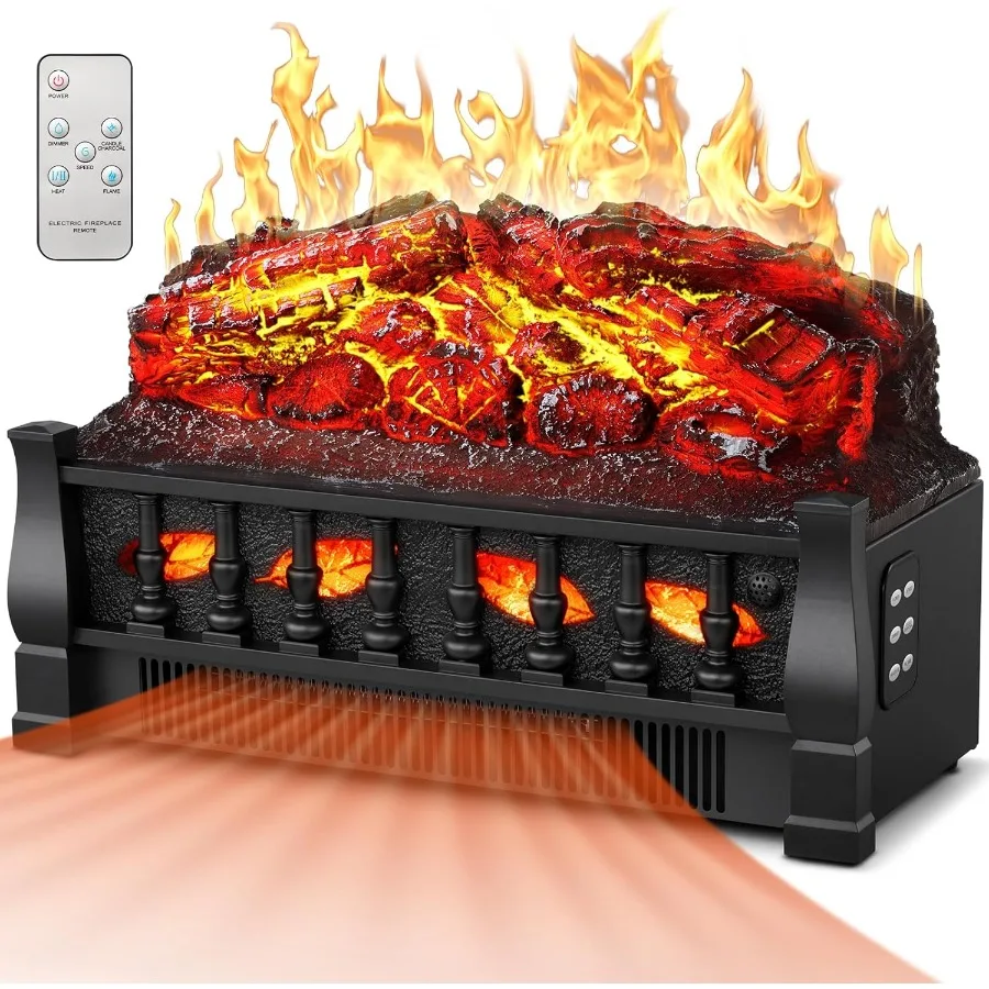 

Electric Fireplace Insert Log Heater 21 750W/1500W Adjustable 5 Flame Brightness 5 Speed Mode Realistic Ember Bed Traditional B