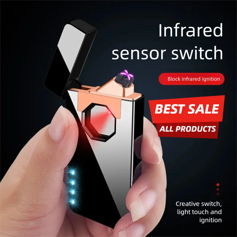 HBHJ-153， Creativity, infrared, sensing, metal, windproof, dual arc, USB charging, gift box, gift giving, lighter