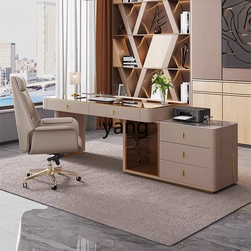 LMMM light luxury computer desk household rock slab desk dresser all solid wood storage cabinet integrated table