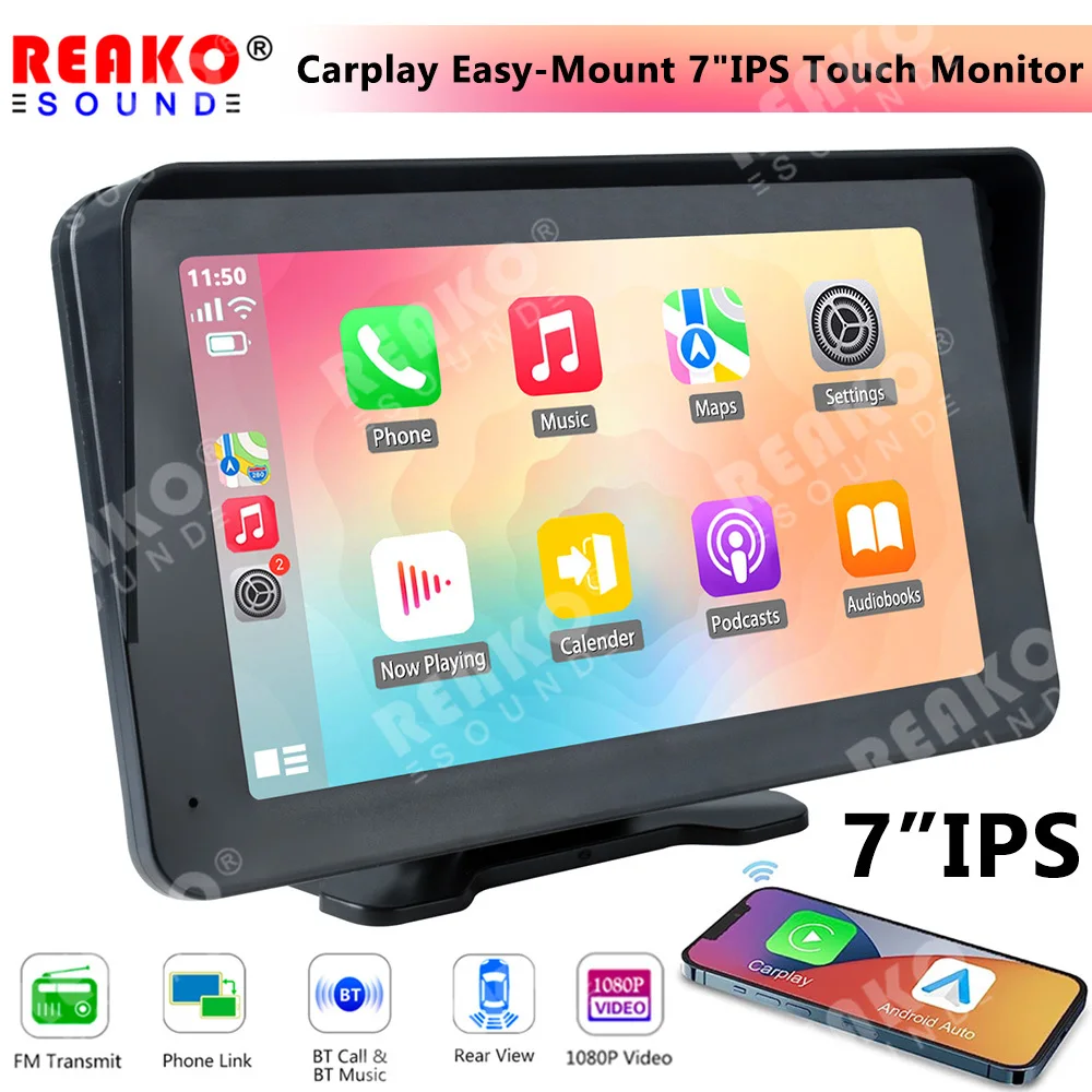 

REAKOSOUND 7Inch Car Radio Portable Multimedia Video Player Wireless CarPlay Android Auto GPS Navigation FM Transmit BT SD card
