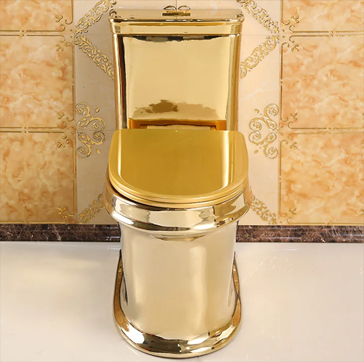 Gold or White Ceramic Toilet Bathroom Sanitary Ware WC Toilet Adjustable Pit Spacing Soft Close Seat Home Hotel Sanitary Commode