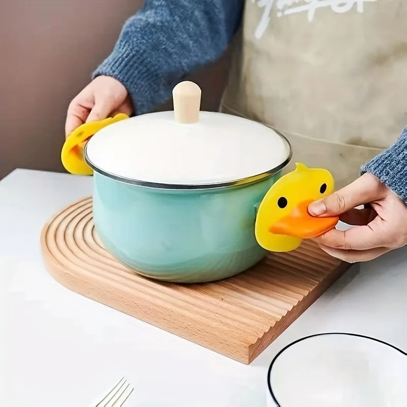 2pcs of Adorable Yellow Duck Silicone Pot Holders - Heat Resistant,Mini Oven Gloves for Kijavtchen Cooking&Baking-Kitchen