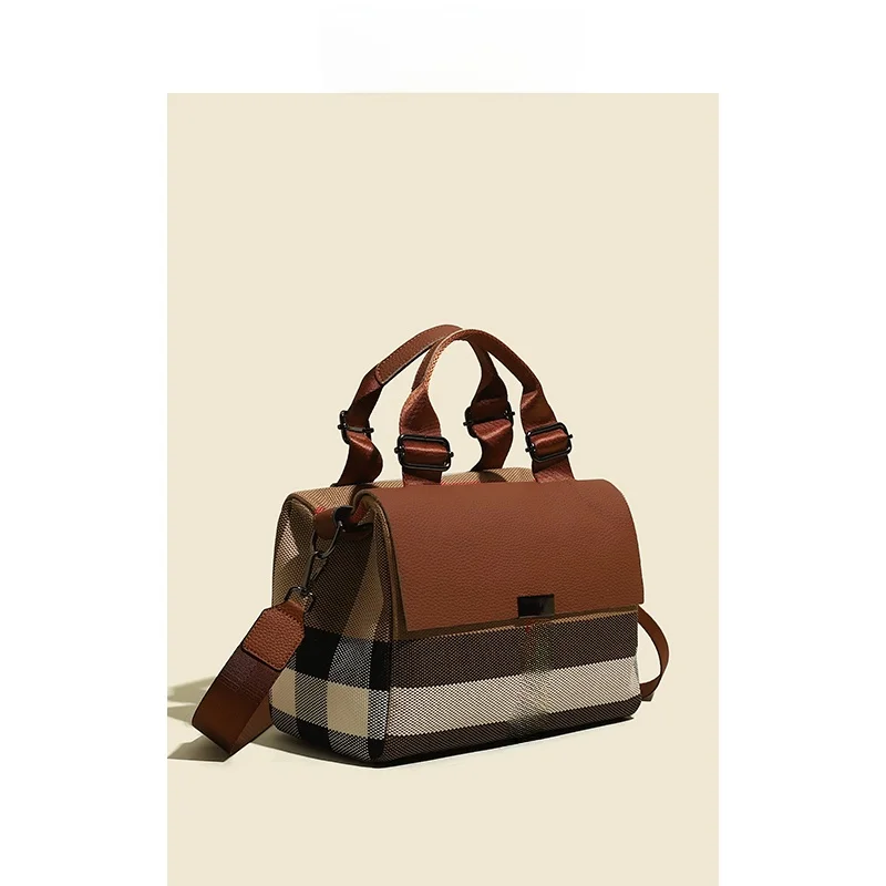 DSGUTWO ファッション大容量本革レディースバッグトレンディ 2024 新しいチェック柄牛革トートバッグ秋シーズン革グッズ