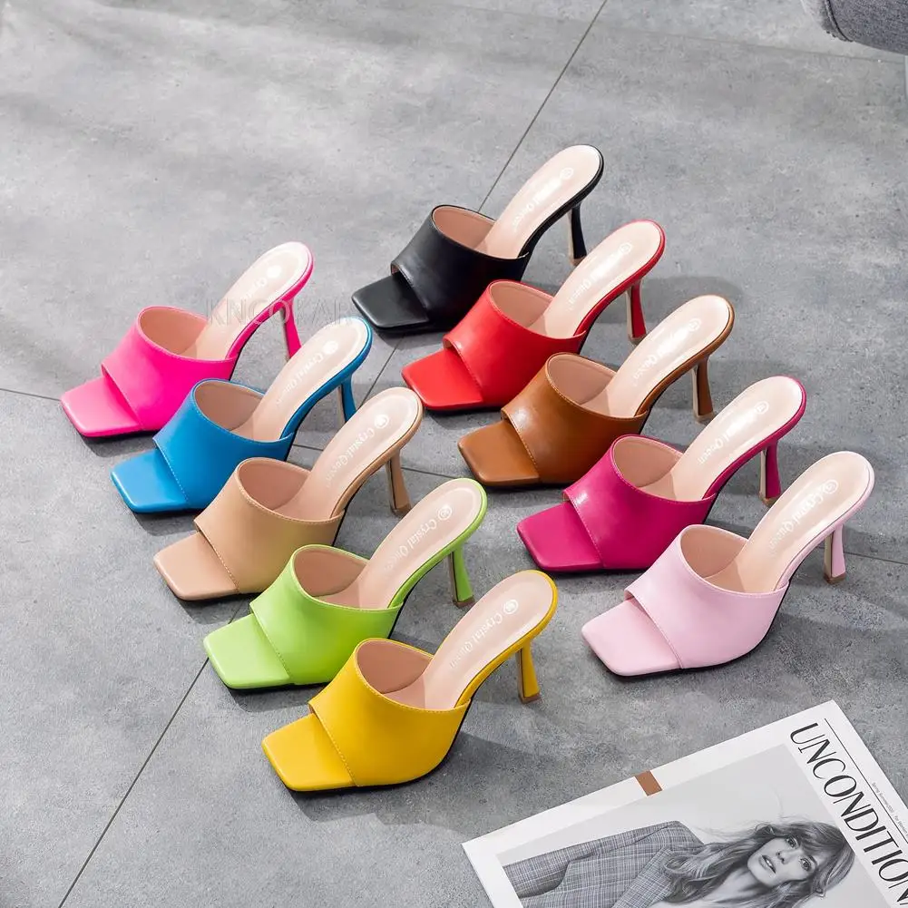 Women 9cm High Heels Mules Fetish Summer Sandals Stiletto Slippers Prom Platform Stripper Candy Color Shoes