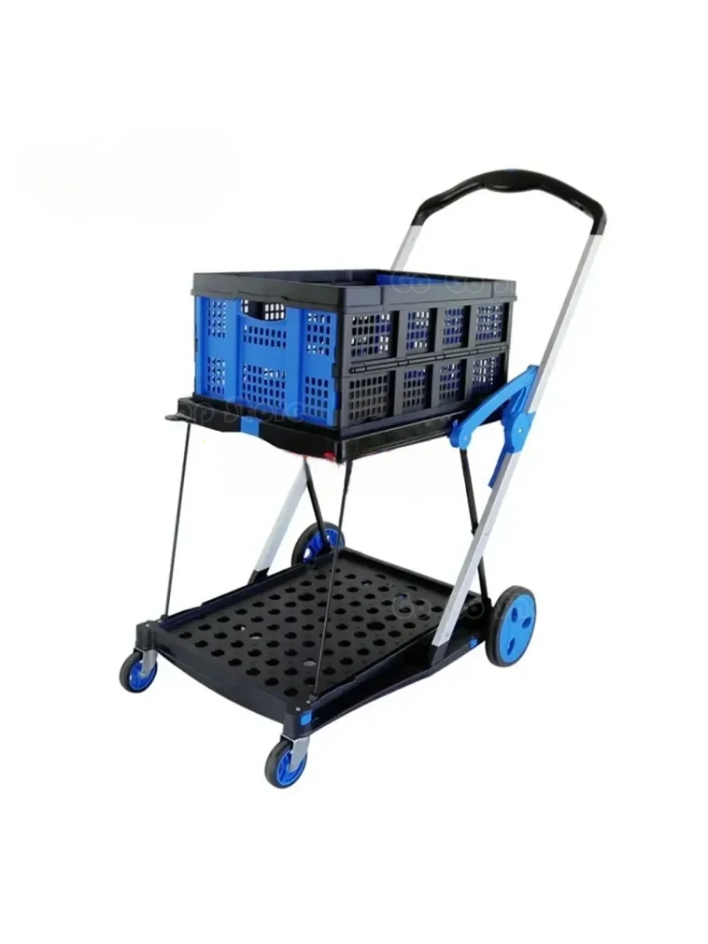 New Double Decker folding carts lightduty aluminum Shopping carts with Storage Crate