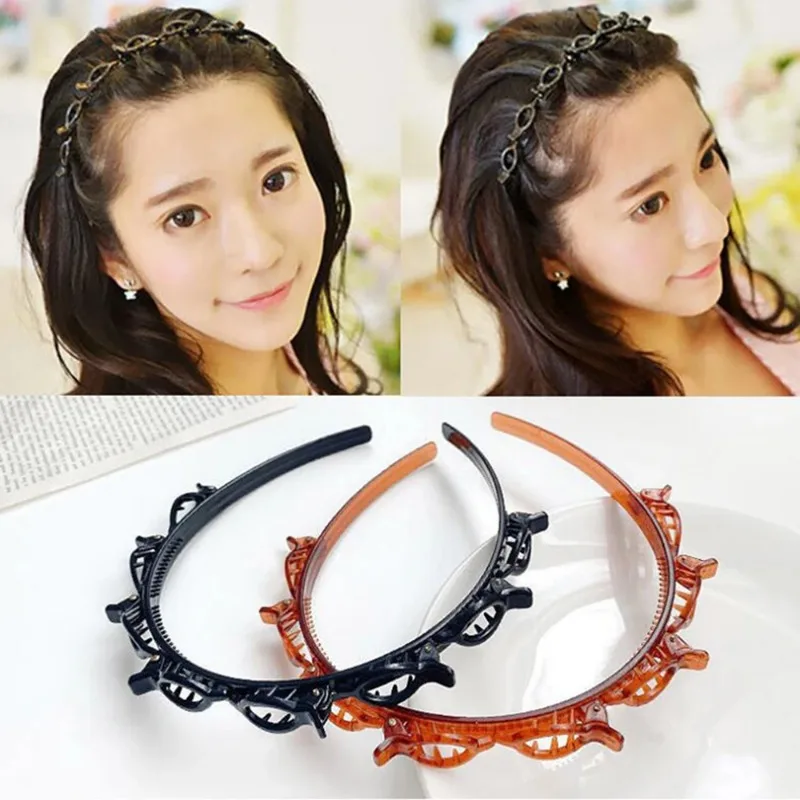 Fixed Broken Hair Non-slip Hair Bands for Women New Headwear Hoop Barrette Clips Double Bangs Hairstyle Hairpin Hair Accessories