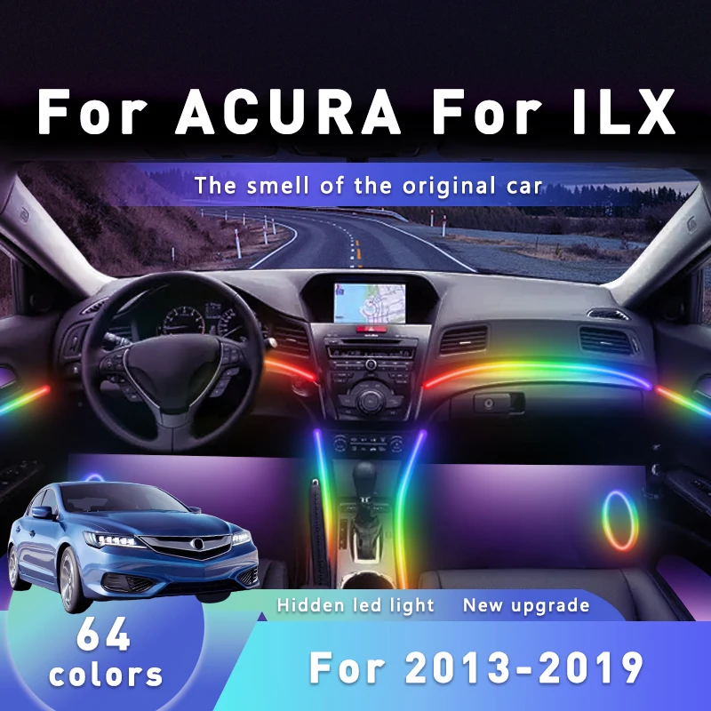 

FILIPLI For ACURA ILX For 2013-2019 64 Color RGB Acrylic Car Ambient Light Waterproof Simple installation Interior Mood Lights