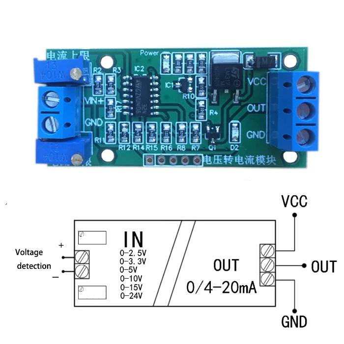 0-2.5V 0-3.3V 0-5V 0-10V 0-15V 0-24V to 0 -20mA/4 -20mA Voltage To Current Module Current Transmitter Signal Converter Module