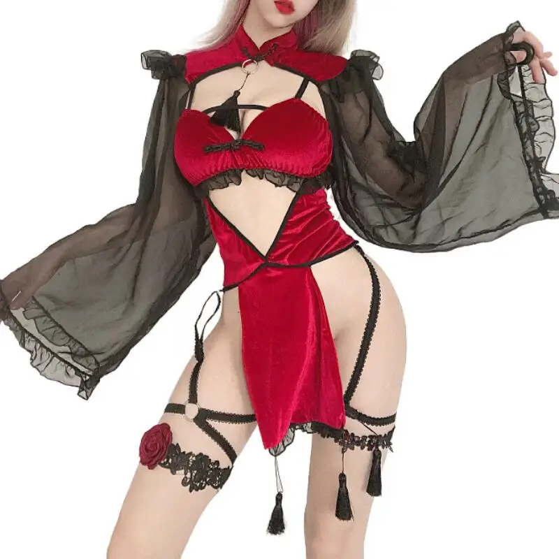 

Сексуальное белье: комплект в стиле темной ведьмы — кимоно с вырезами, униформа для ролевых игр, цельный костюм, дропшиппинг.