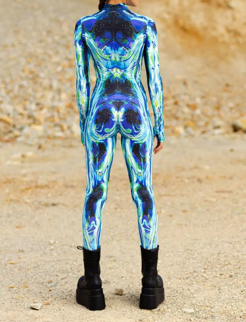 Halloween Damen Cyberpunk Roter Pfauenfeder-Jumpsuit Party Rollenspiel Steampunk Halloween Festtagskostüm Stretch-Bodysuit – Detail 18