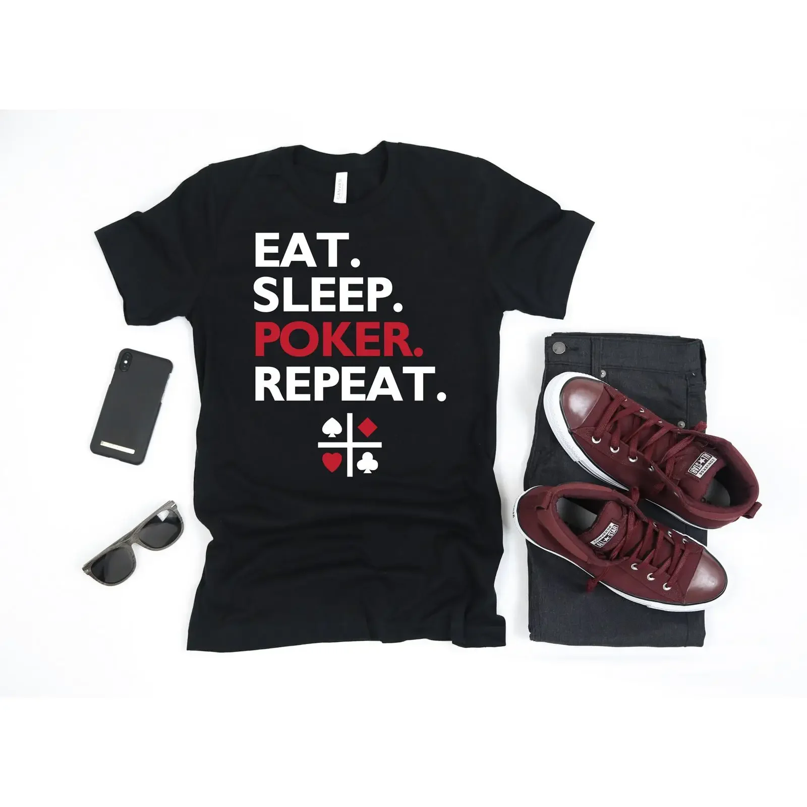 Eat Sleep Poker Funny Gambling Casino Gambler T Shirt SweaT Long Sleeve Apparel  vintage Washed Breathable fashion