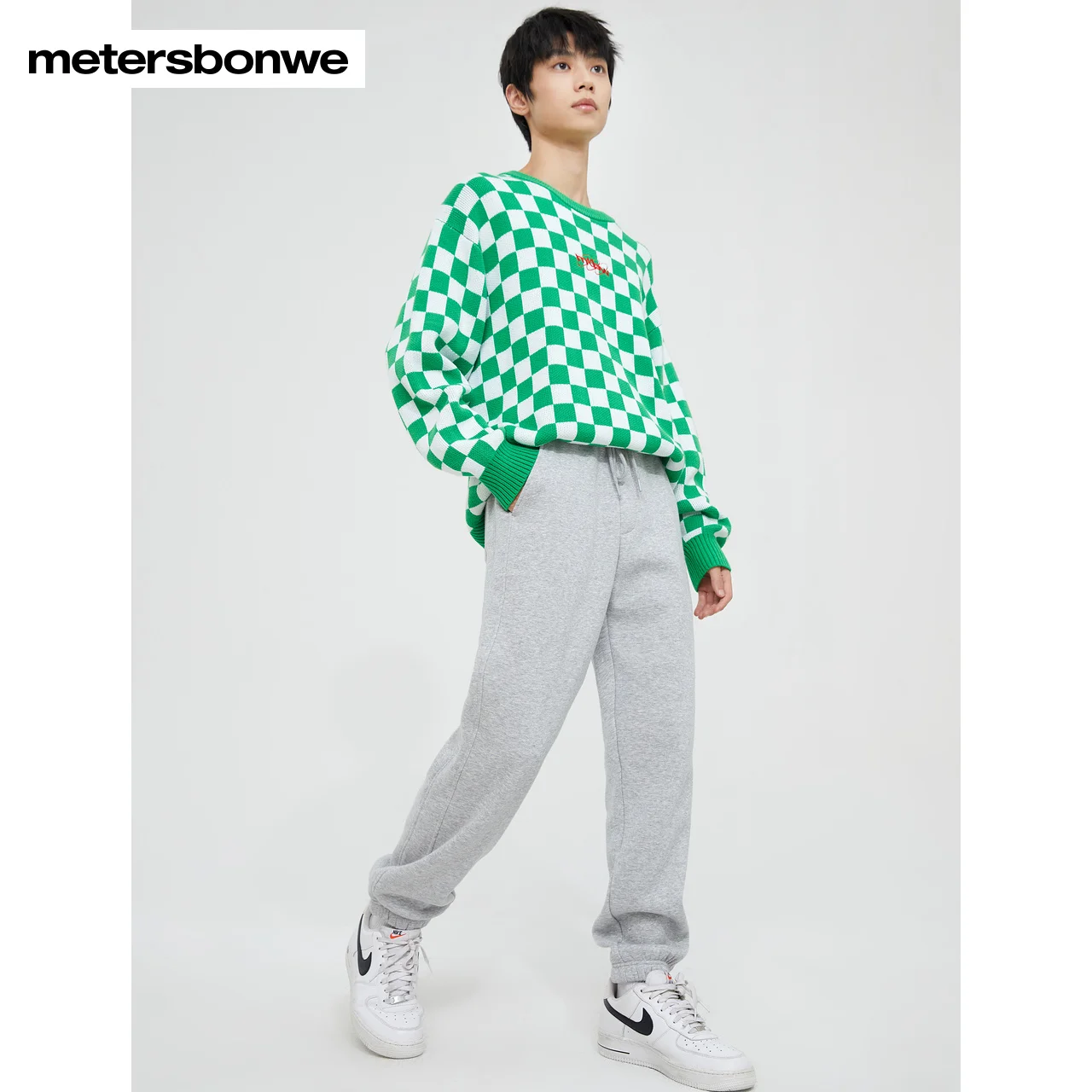 Metersbonwe-Calças de lã quente masculina, calças desportivas casuais, cores contrastantes, montagem solta, marca masculina, inverno, tendência