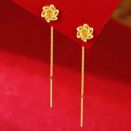 High quality pure gold  clover ear wire 24K womens new style high-end AU999earrings for girlfriend jewelry