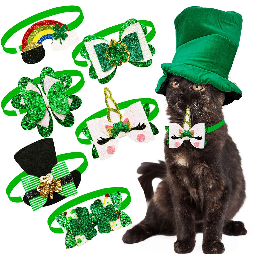 20PCS Four-leaf Clover Pet Dog Bowtie Puppy St. Patrick's Day Celebrate Bow Tie Cat Dog Necktie Collar Dog Grooming Accessories