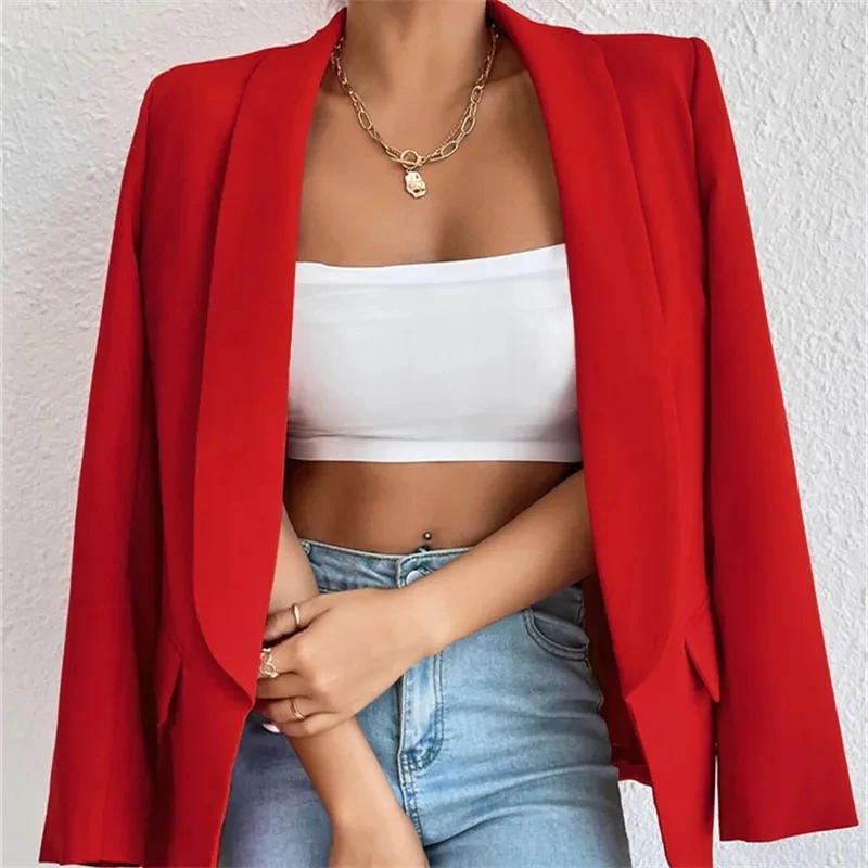 

Spring Summer New Ladies Suit Fashion Jacket Solid Color V-Neck Temperament Joker Slim Small Suit Jacket Comfortable Casual Coat