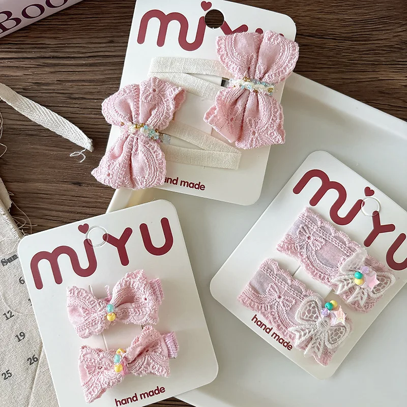 

2PC Pink Color Lace Embroidery Baby Snap Hair Clips Hairpins BB Barrettes for Girls Kids Photo Props Headwear