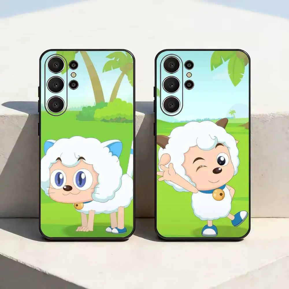 pleasant goat and  big wolf good(1) Phone Case For Samsung S26,S24,S21,S22,,Plus S23,S30,Ultra,S20,Fe,Black Soft Silicone