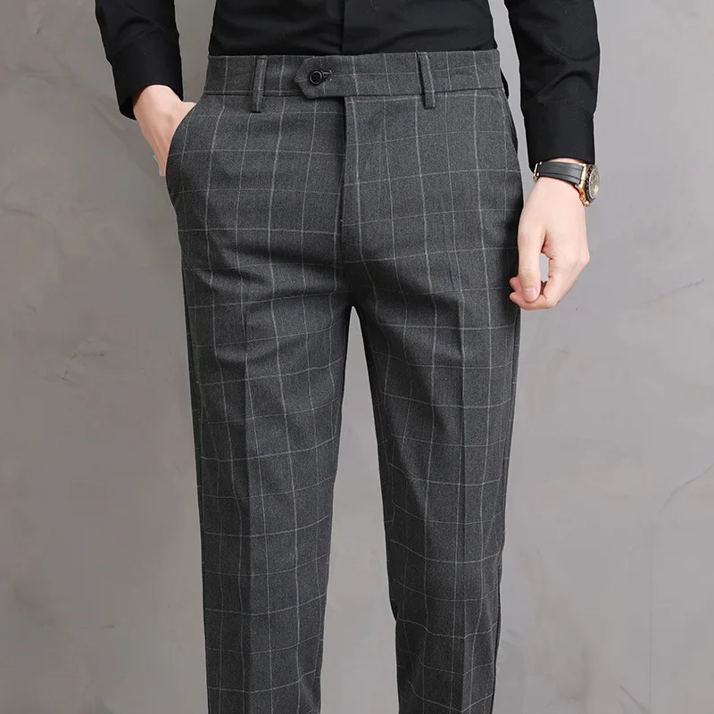 Summer Thin Striped Suit Pants Men Slim Gray Black Dress Pants Business Formal Trousers for Male 2022 Korea Style Clothing