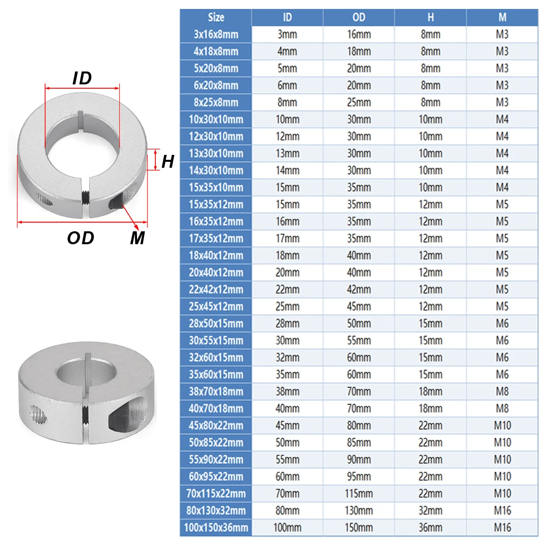 1/2pc Open Type Fixed Ring Light Bearing Limit Sleeve Locking Sleeve Aluminum Automatic Ring Positioning Shaft Collars With Slit