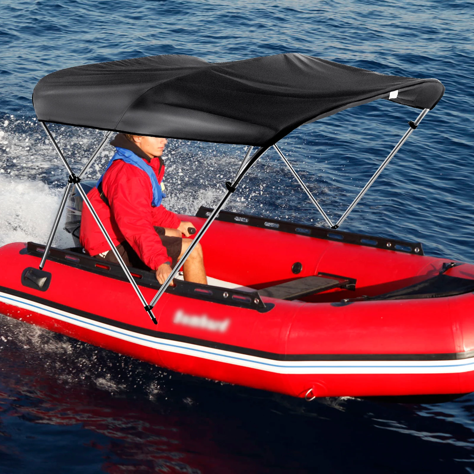 

170-182cm/67-72inch Boat Topside Cover 600D Oxford Cloth 3 Bows Top IP85 UV Protect Aluminum Alloy Frame