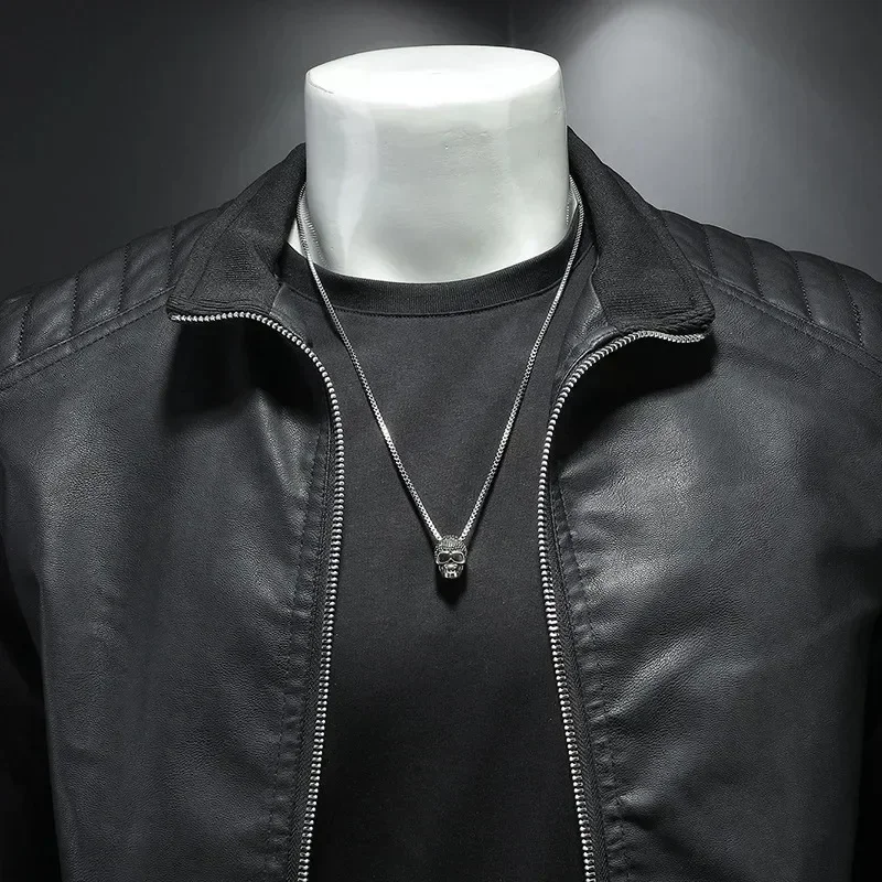 NEUE Frühlings-Motorradjacke aus PU-Leder für Herren, Lederjacke mit Stehkragen, lässiger Windbreaker, trendige Herrenbekleidung – Detail 9