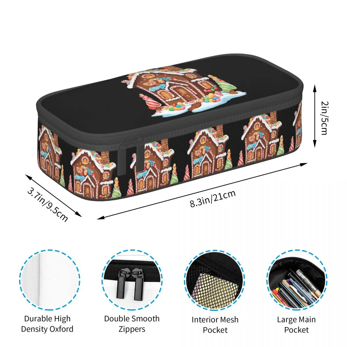 Whimsical Gingerbread House Full Of Joy Pencil Cases Pen Holder Storage Stationery Big Capacity Pen Box Pencil Bag for Kids