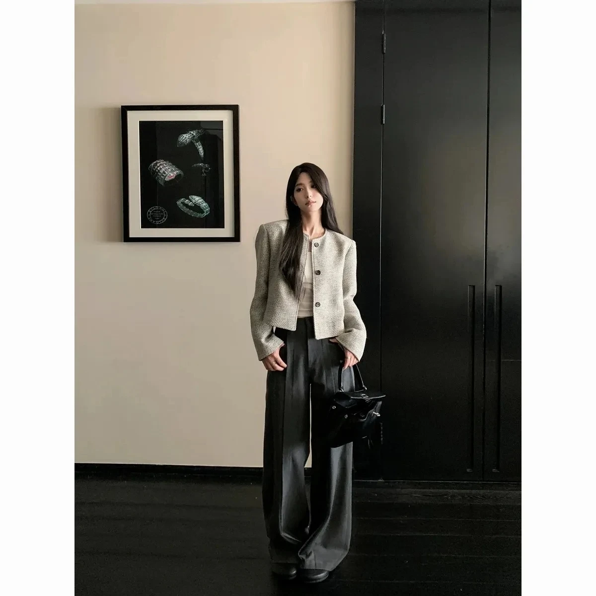 Retro redondo ne único botão solto listrado feminino jaet jovem simples faion pequena fraança sle primavera outono nova chegada