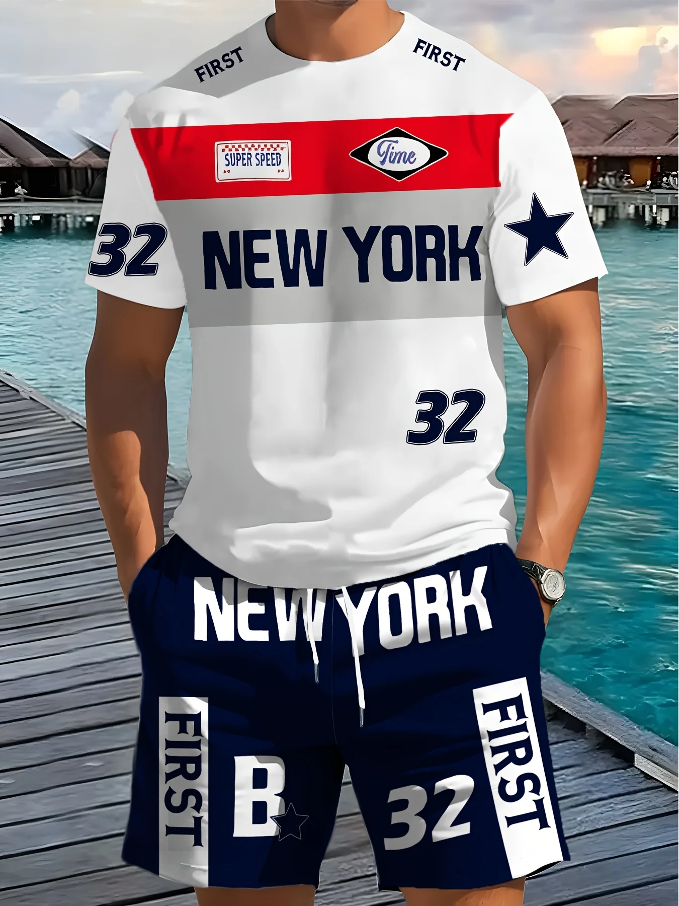 

2026 Model Letter-print Short-sleeved T-shirt + Shorts Set, Fashionable Streetwear, Suitable for Daily Wear.