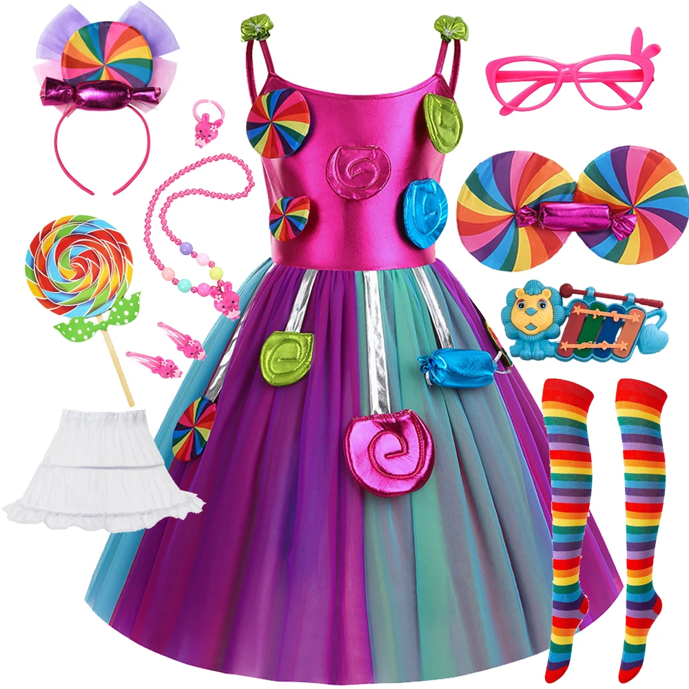 2025 Purim Festival Candy Dress Sweet Lollipop Cosplay Candies Costumes Carnival Party Print Princess Dresses Purim Dresses Up