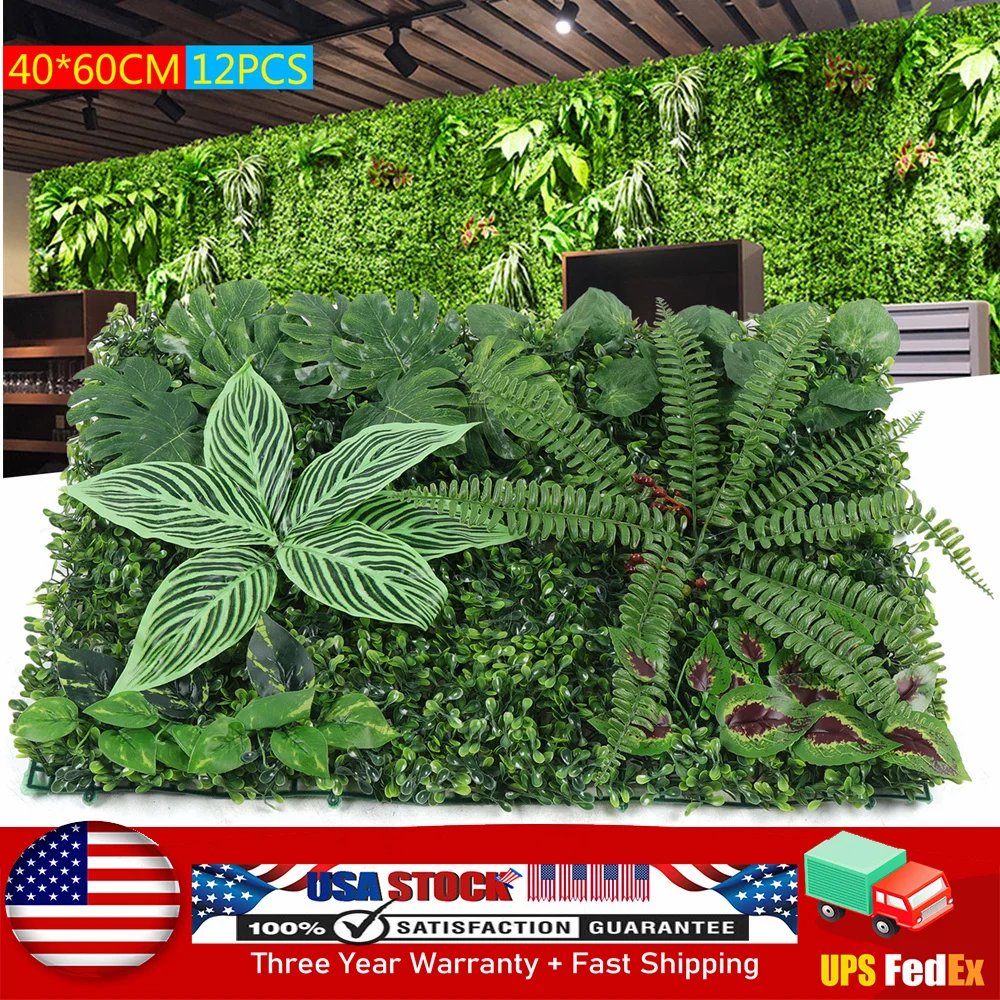 

40x60cm Greenery Artificial Foliage Hedge Grass Mats Wall Faux Boxwood Panels For Outdoor Garden Decor 12Pcs