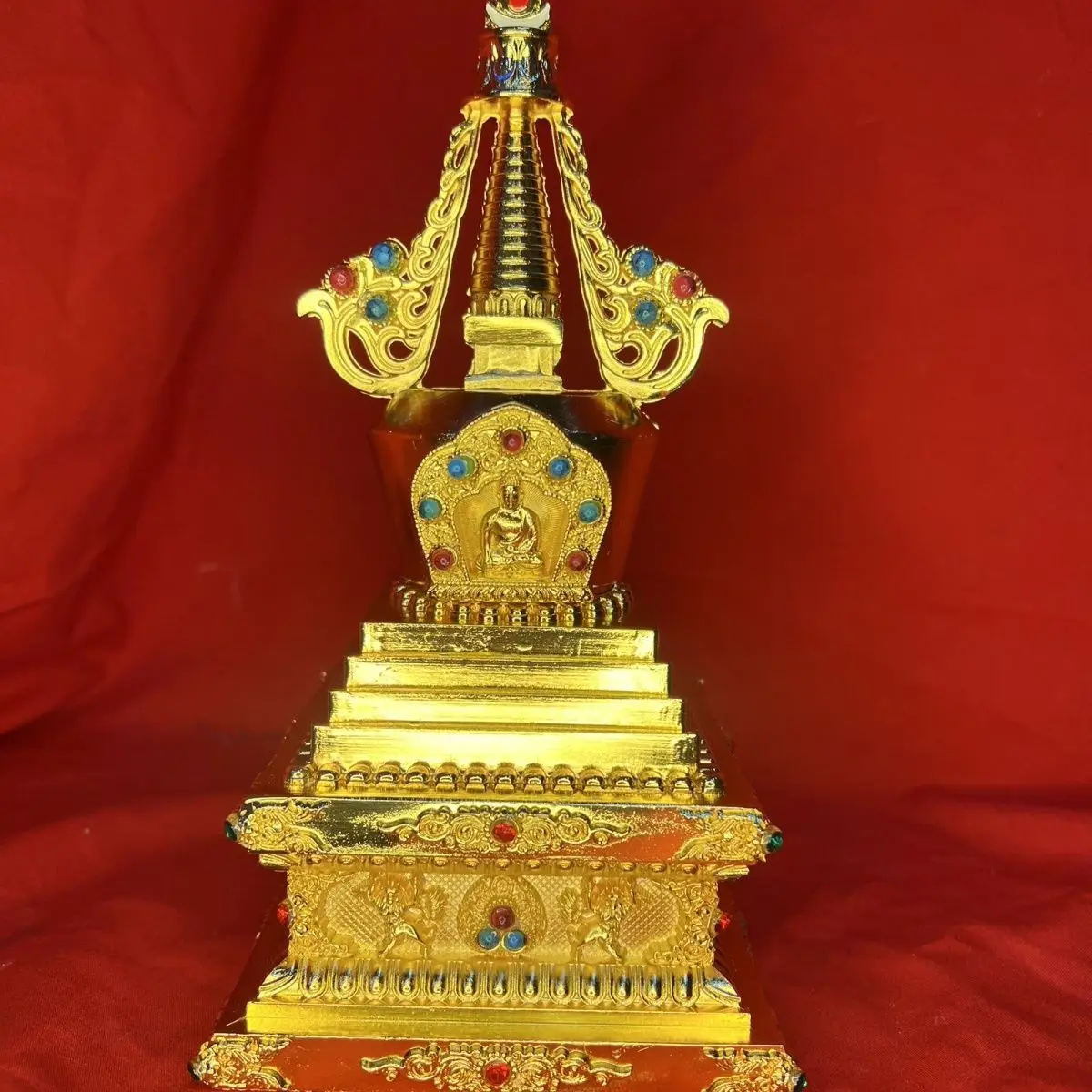 Tibetan Tantra Tibetan gilt offering 7-inch stupa