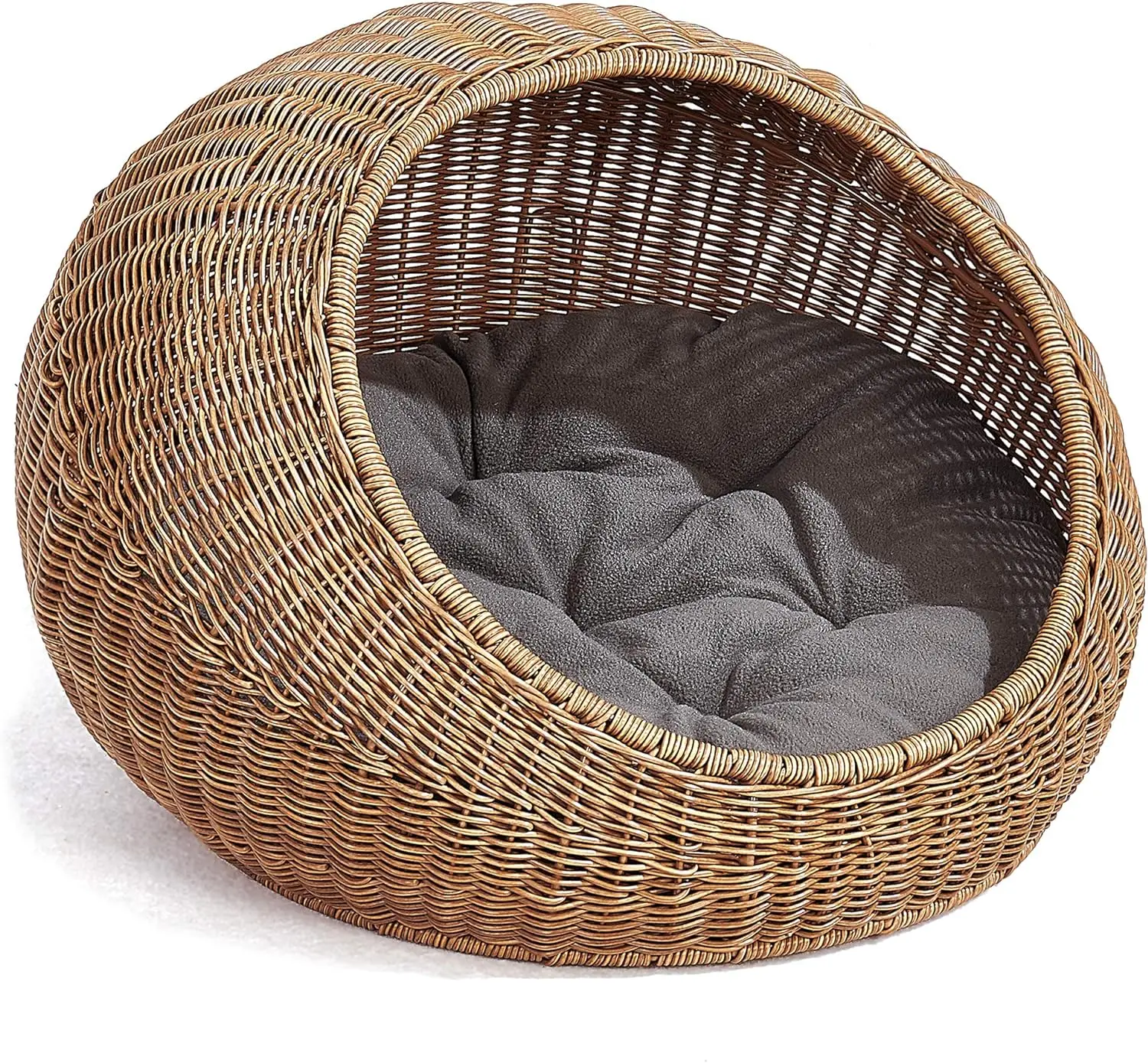 

Natural Cat Bed Rattan Nest Woven Pet House Handmade Braided Cattail Leaf with Soft Cushion