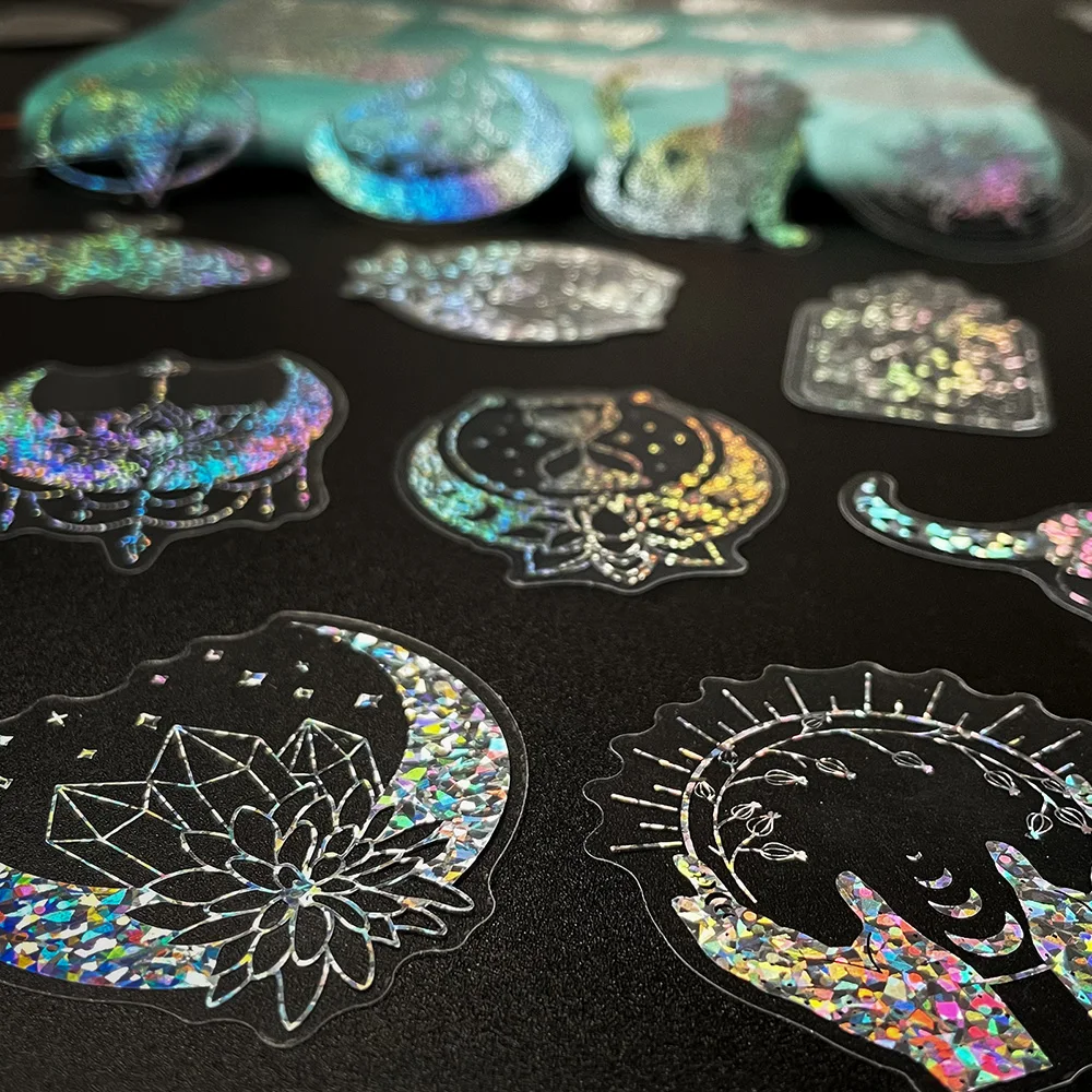 10/30/50/100pcs Cute Holographic Laser Moon Animal Decorative PVC Stickers Scrapbooking Label Diary Stationery Album Car Planner