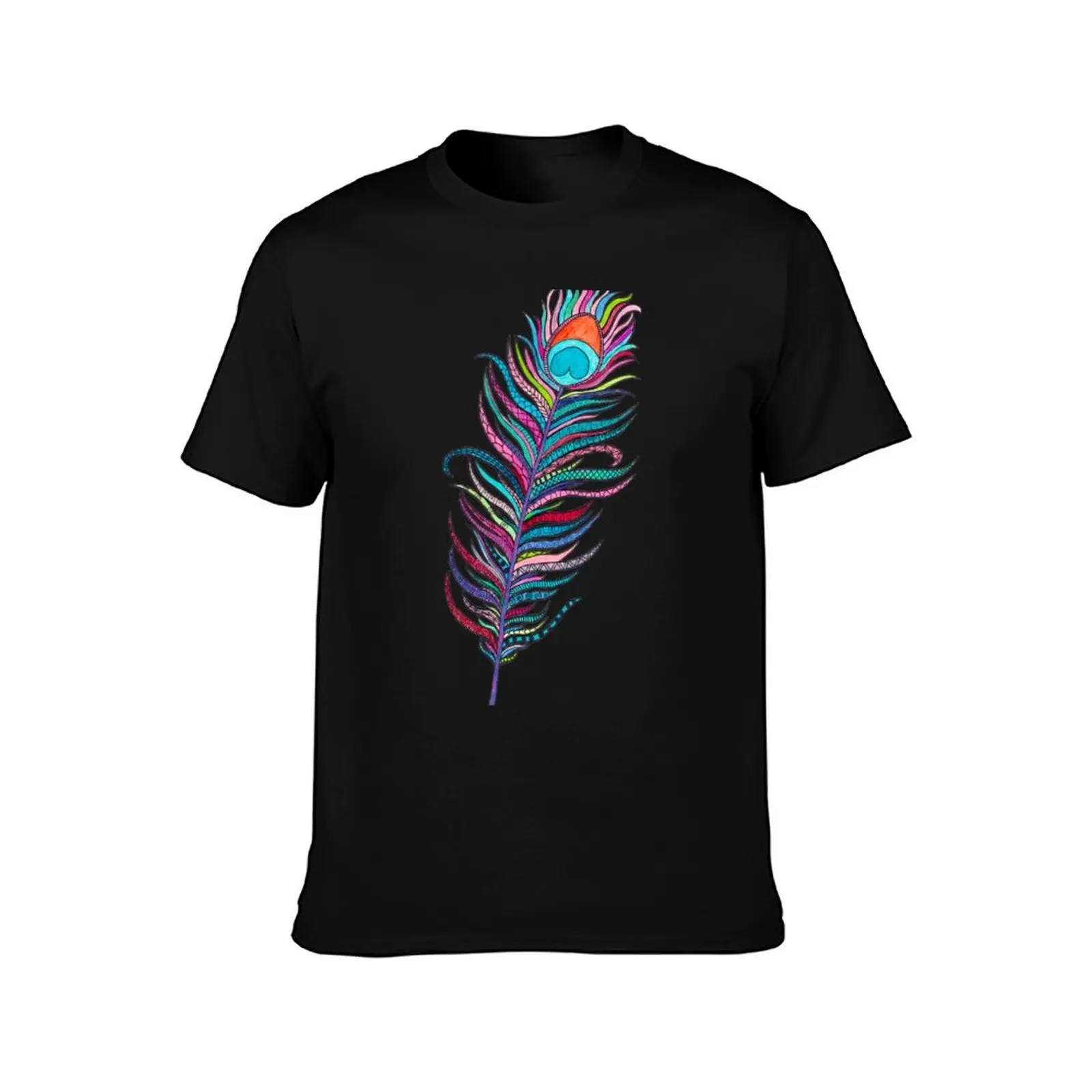 Peacock Leaf Zen T-Shirt, Summer Casual Cotton Tee, Oversized Streetwear Tops, Vintage Graphic Print, Loose Fit Short Sleeve