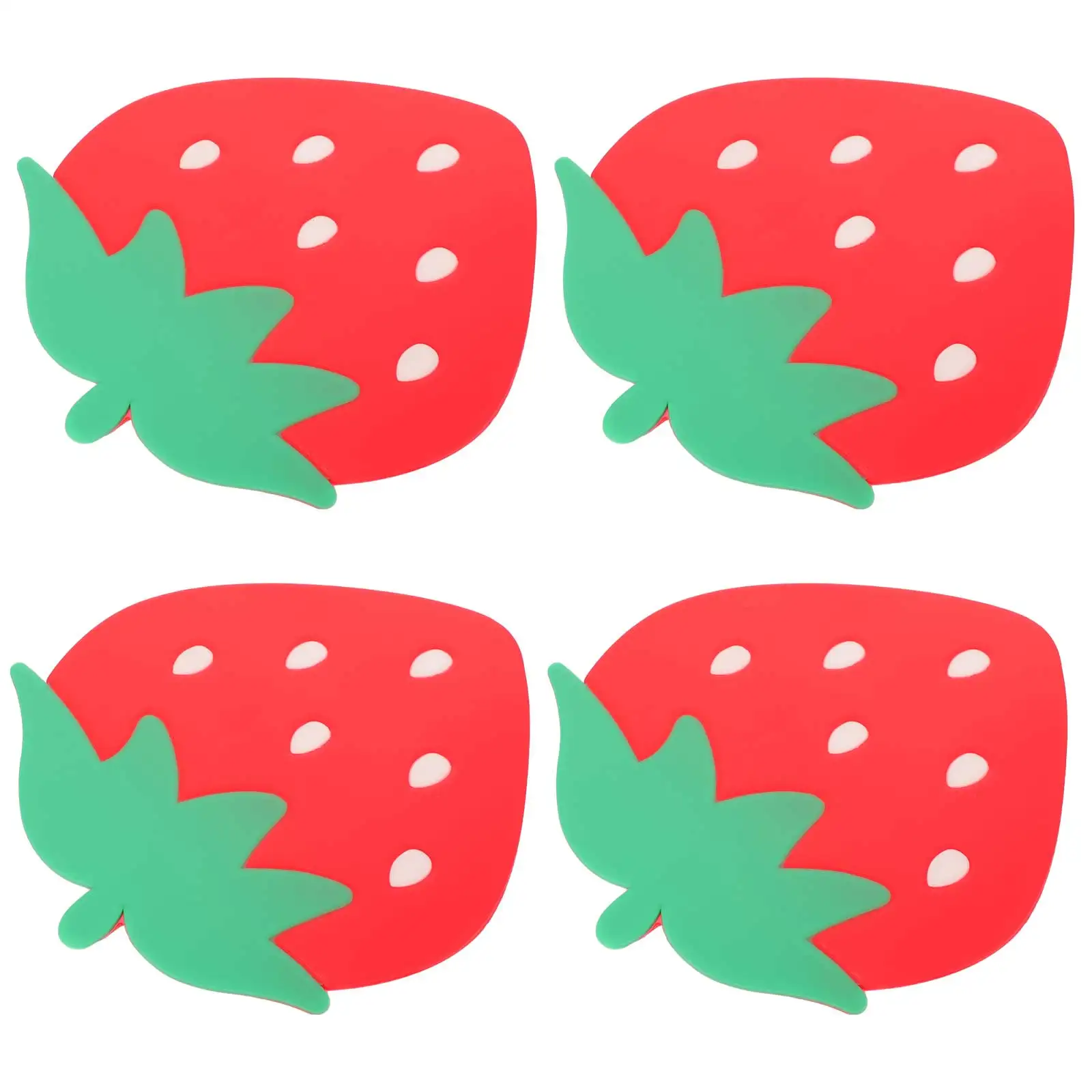 

4pcs Strawberry Coaster Silicone Cup Pad Decorative Fruit Pattern Nonskid Heat Resistant Table Mat For Drinks Outdoor Indoor Use