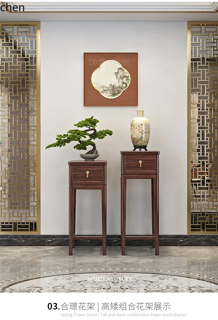 Solid Wood Flower Stand Indoor Living Room Bonsai Flower Pot Shelf New Chinese Shelf Xuan Guan Tai