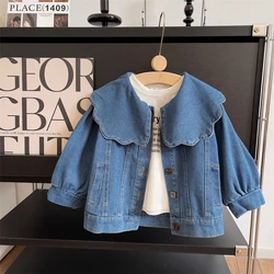 Baby Girls Jacket Turn Down Collar Long Sleeved Denim Jacket Spring Autumn Solid Casual Girls Jean Coat Outerwear