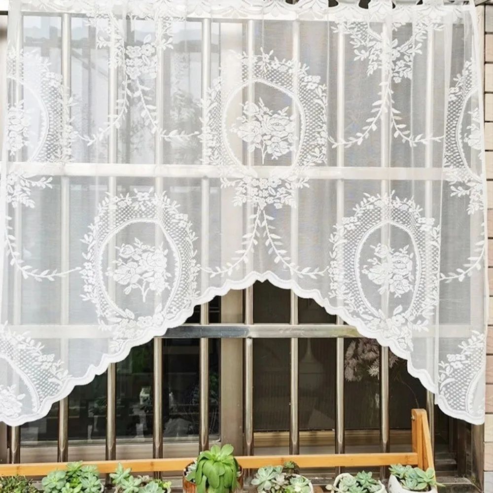 Fashion Lace Window Curtain Curved Butterfly Kitchen Curtains White Short Half Curtain Home Decorative
