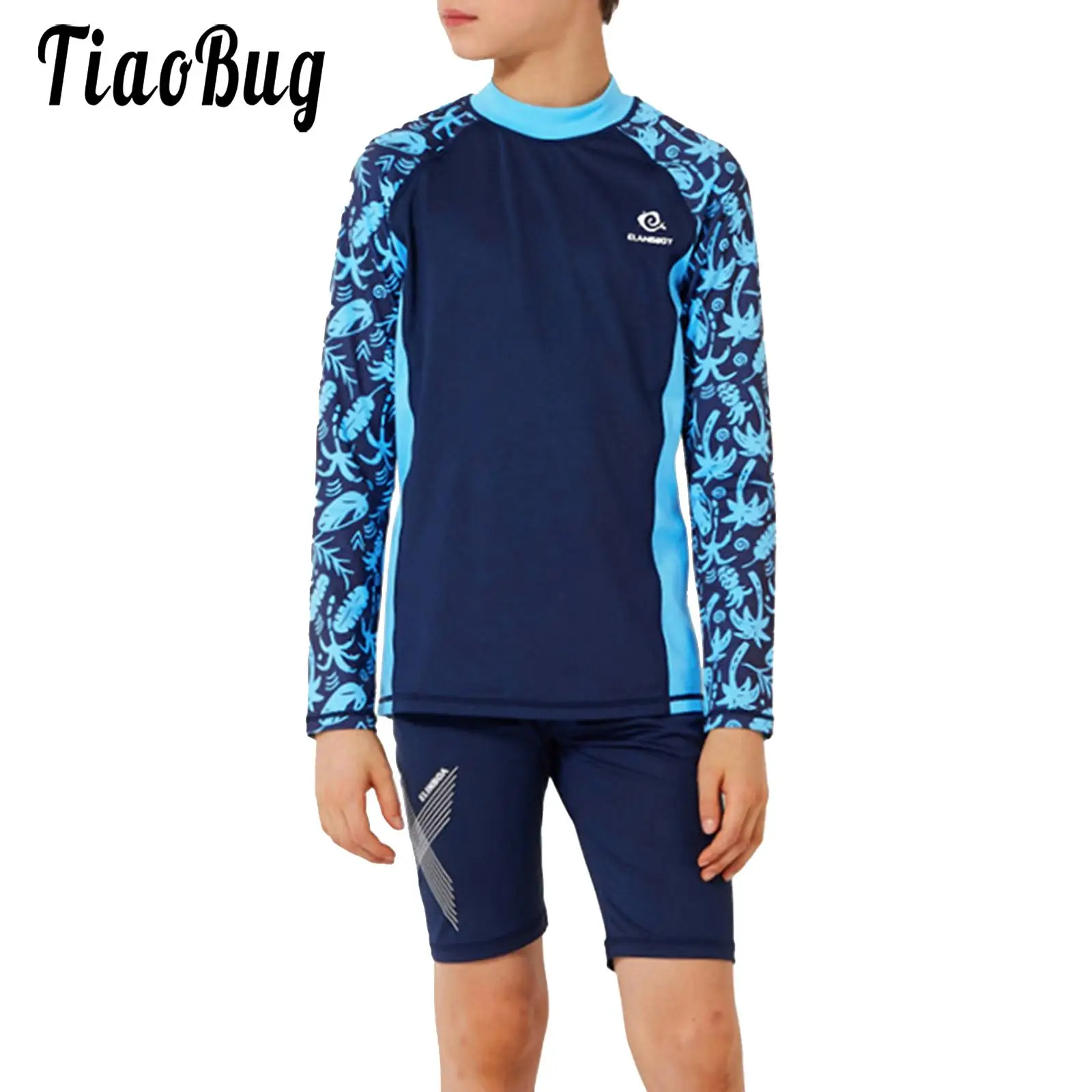 Boys Quick-Dry 3 Piece Rash Guard Bathing Suit Teen Surfing Suit Long Sleeve Swim Tops Elastic Waistband Trunks Swimsuit Hat