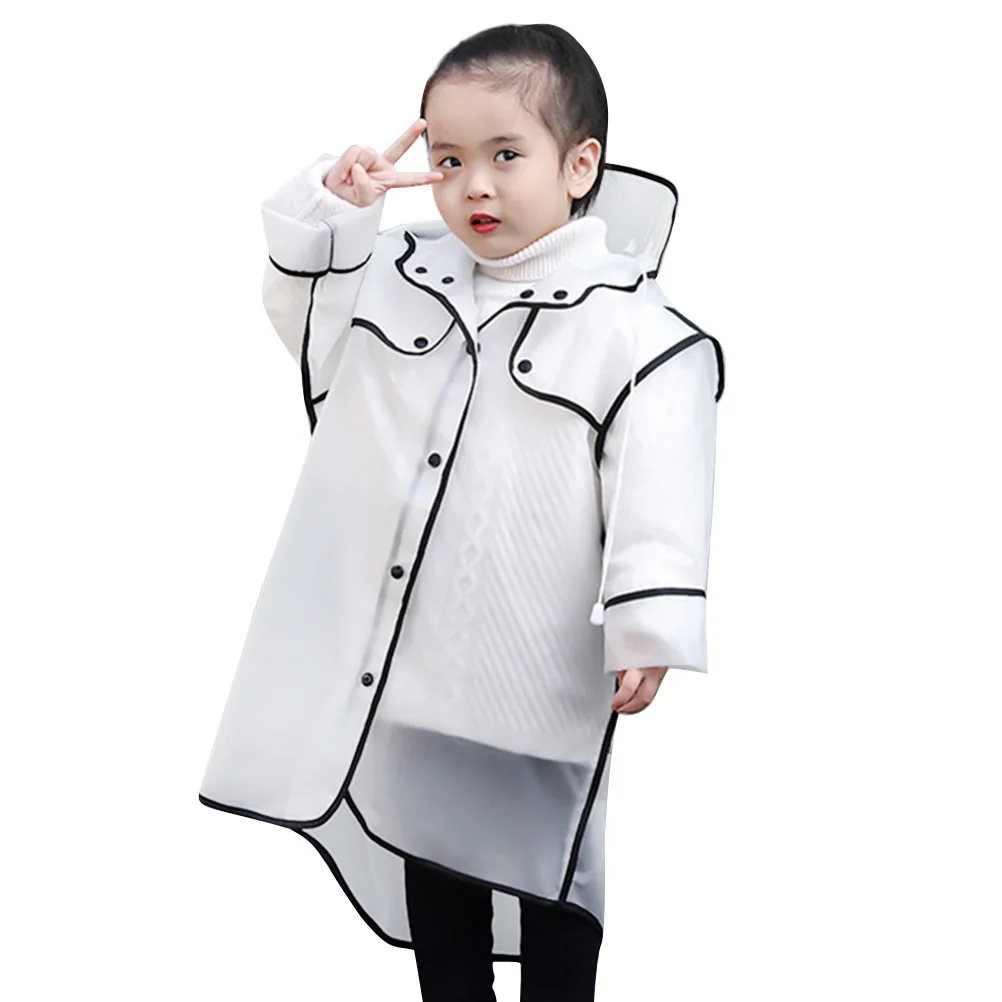 

Reusable Eva Clear Raincoat L Size Black for Kids Children with Hood Waterproof Comfortable Stylish Easy Carry Backpack Theme