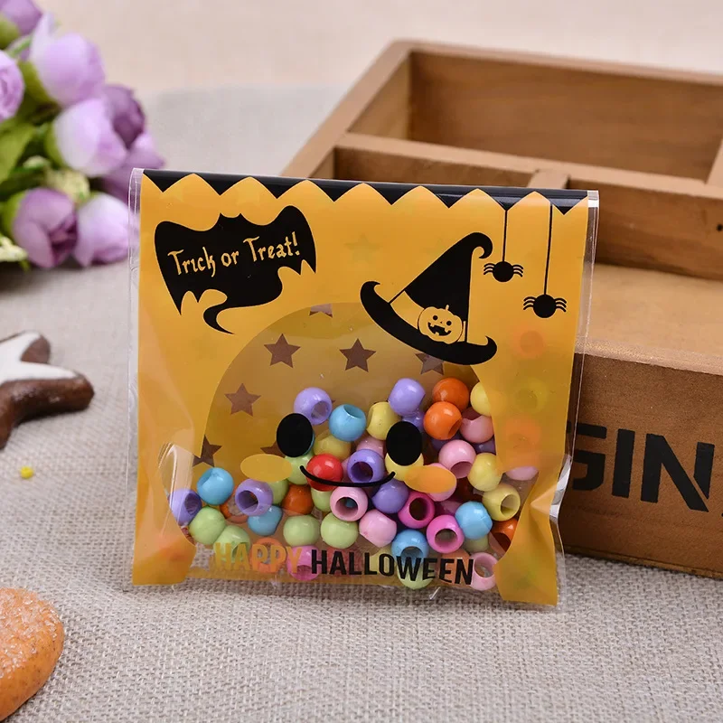 

5Pcs Ewelry Packaging Cute Cookie Candy Bag Treat Bags Pumpkin Bat Printed Self Adhesive Plastic Bags for Halloween Party Supply