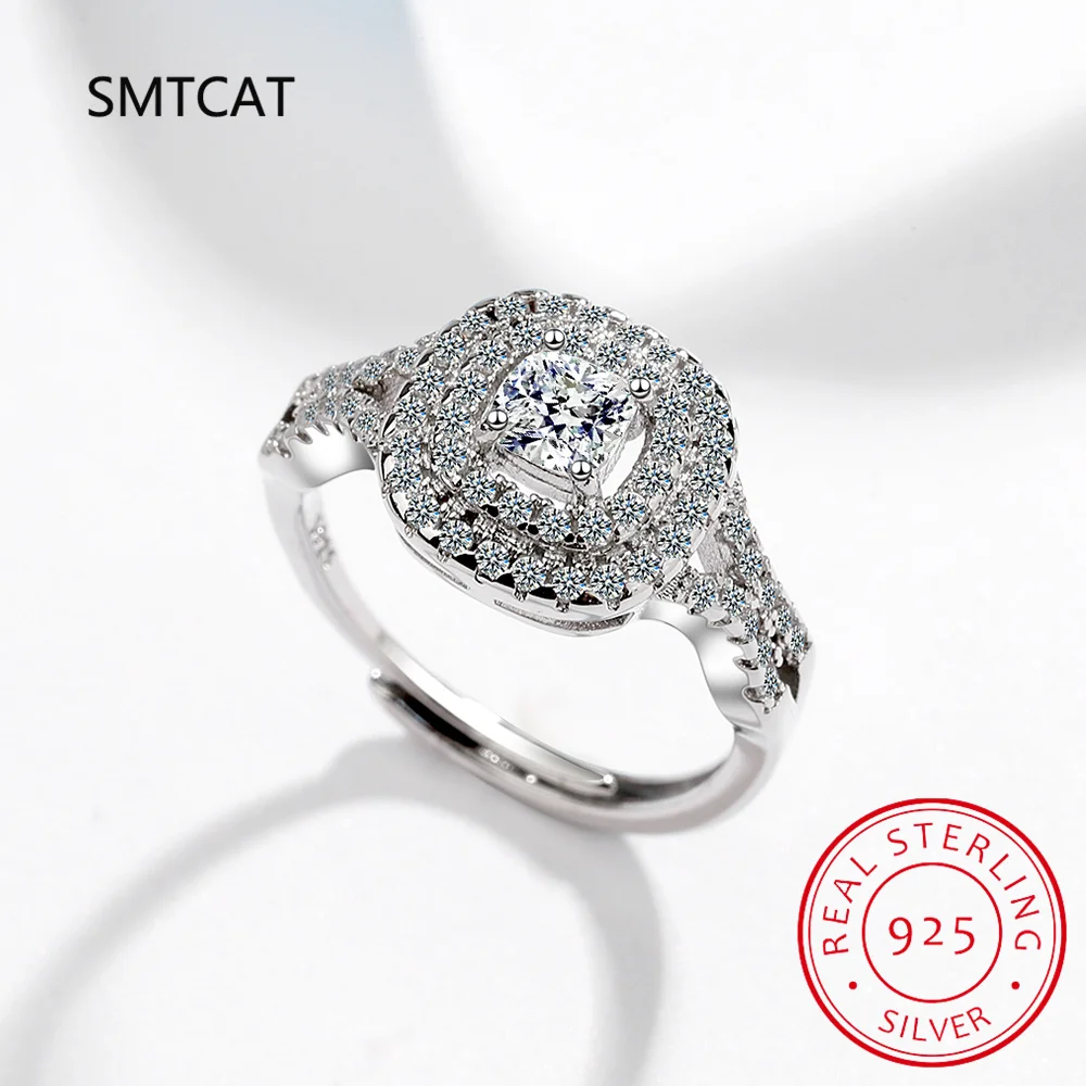Center 1ct Princess Cut Moissanite Halo Engagement Ring Sterling Silver Promise Eternity Band Cocktail Ring for Women Girls Gift