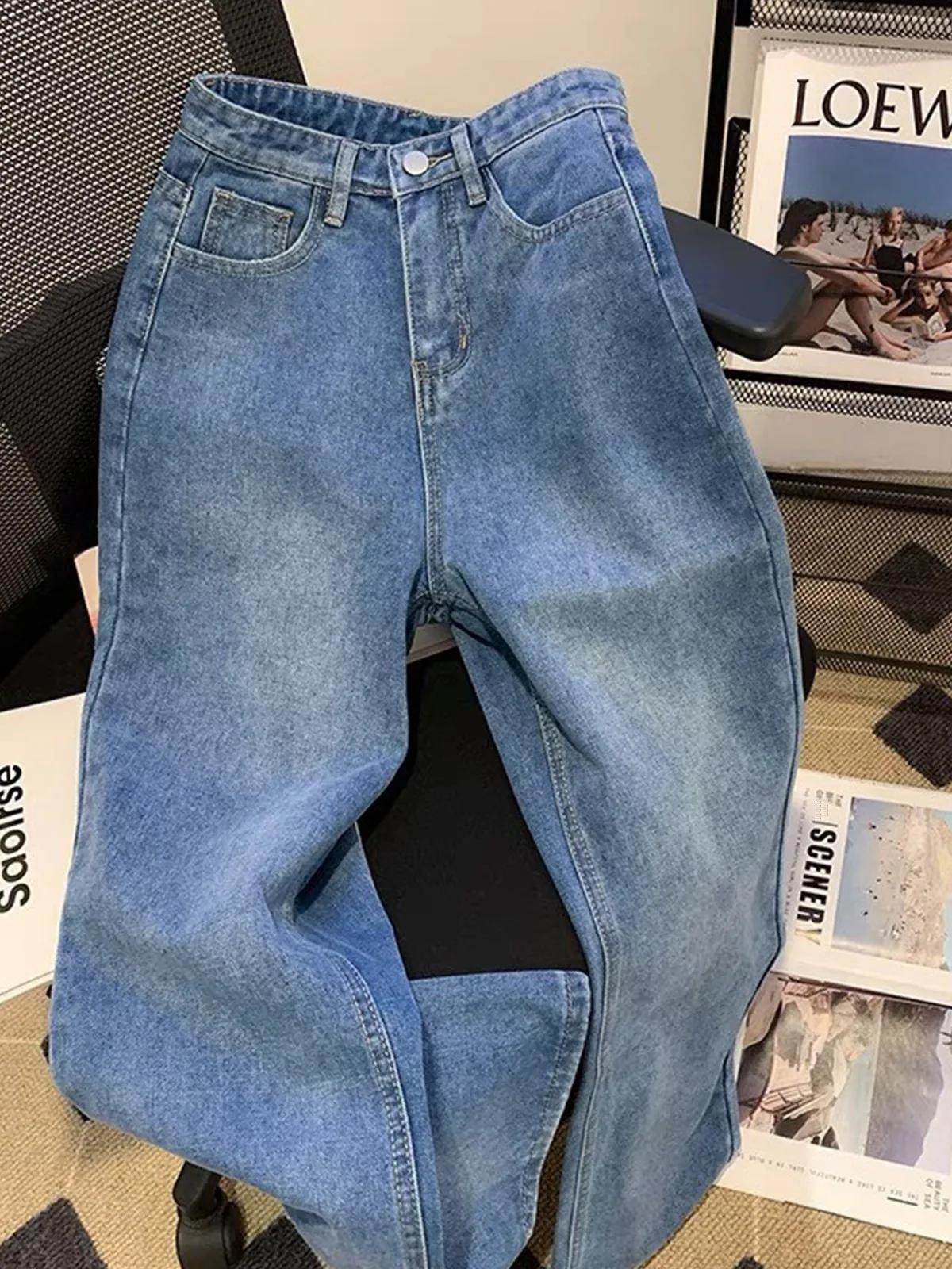 

Retro Blue Waed Jeans Men's Loose Straight Casual Pants High Street Sle Autumn New American Trend Brand Youth Casual Jeans